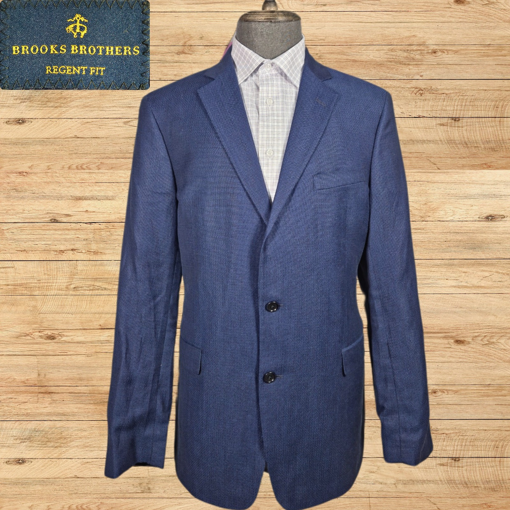 Brooks Brothers Regent Jacket Mens 42L Linen Lambswool Blend Blue USA